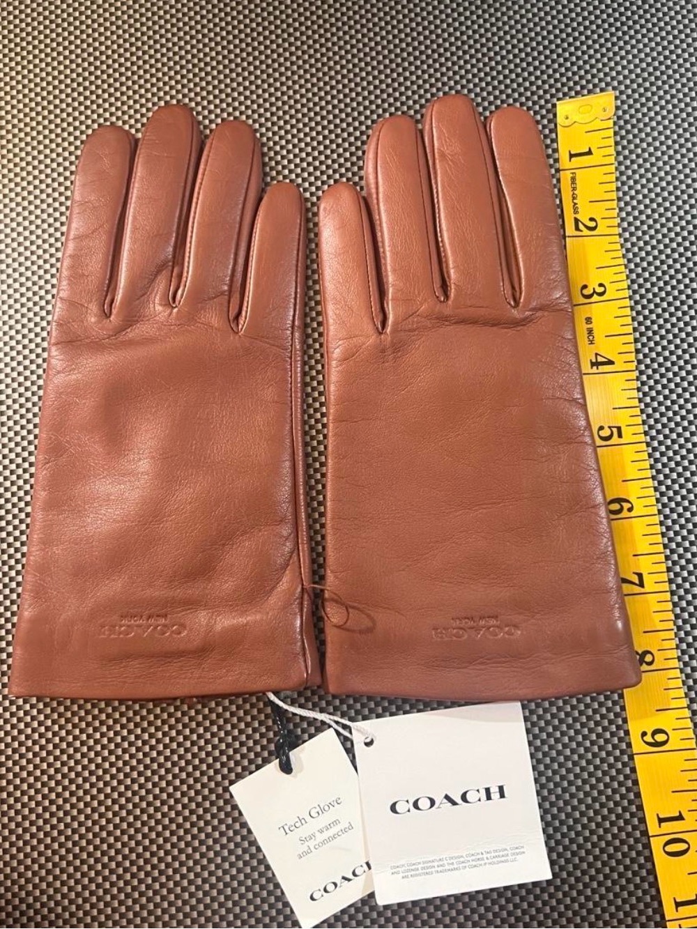 COACH Women Cognac Brown Leather Tech Gloves